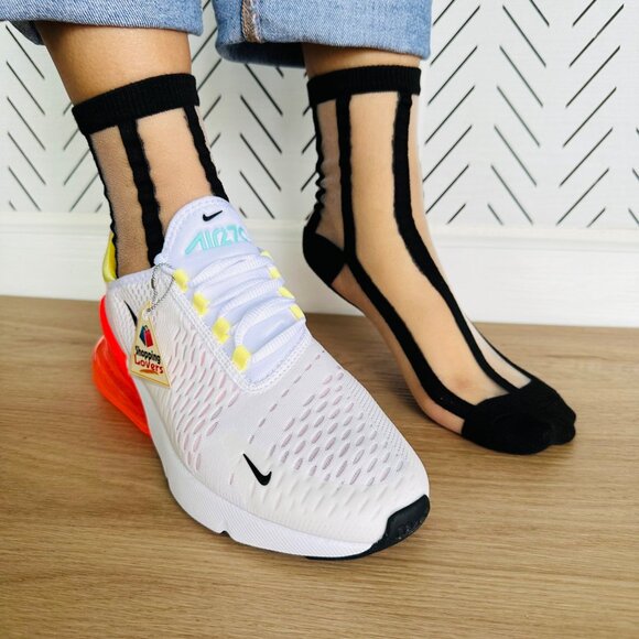 ⭐Women Socks 5 Pairs Transparent Silk Elastic Mesh Multi design Ankle Black New - Picture 7 of 9